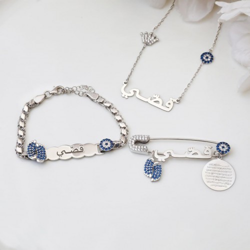 Sterling Silver Brooch, Bracelet and Necklace 